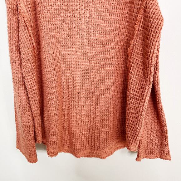 Free People Sunrise Cold Shoulder Waffle Sweater Coral XSmall XS Scoop Neck Knit - Picture 4 of 12